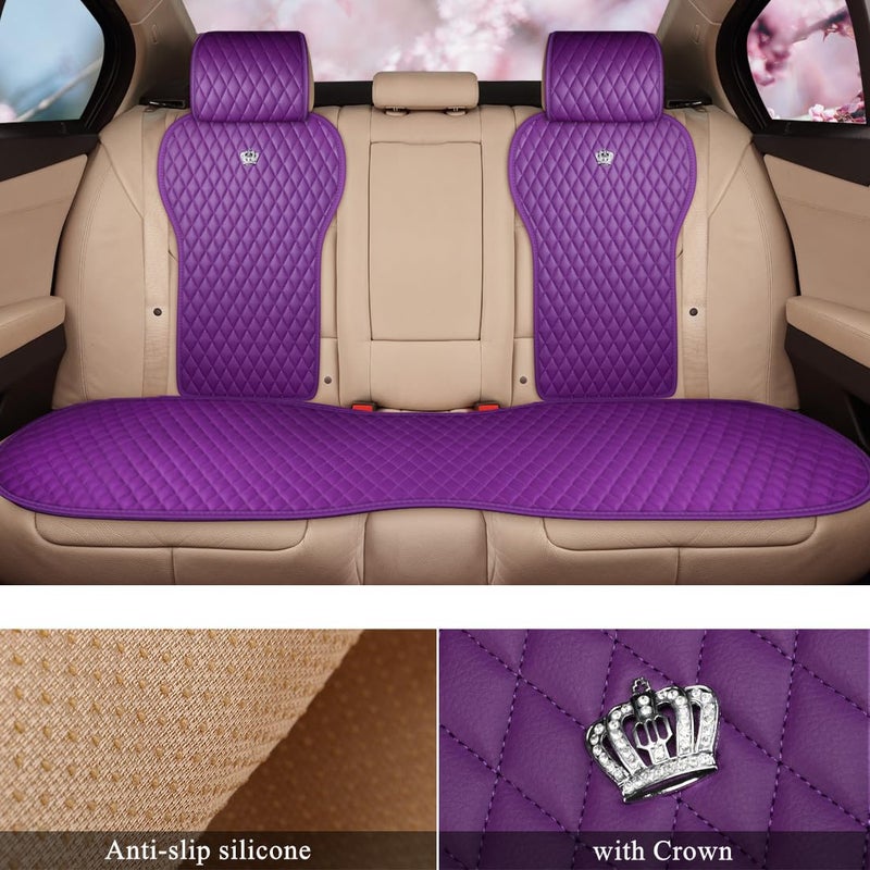 Red Rain Leather Seat Cover Universal Seat Covers with Crown Car Seat Protector Fit Car/Auto/Truck/SUV Purple 2/3 Covered (Purple) - Image 3